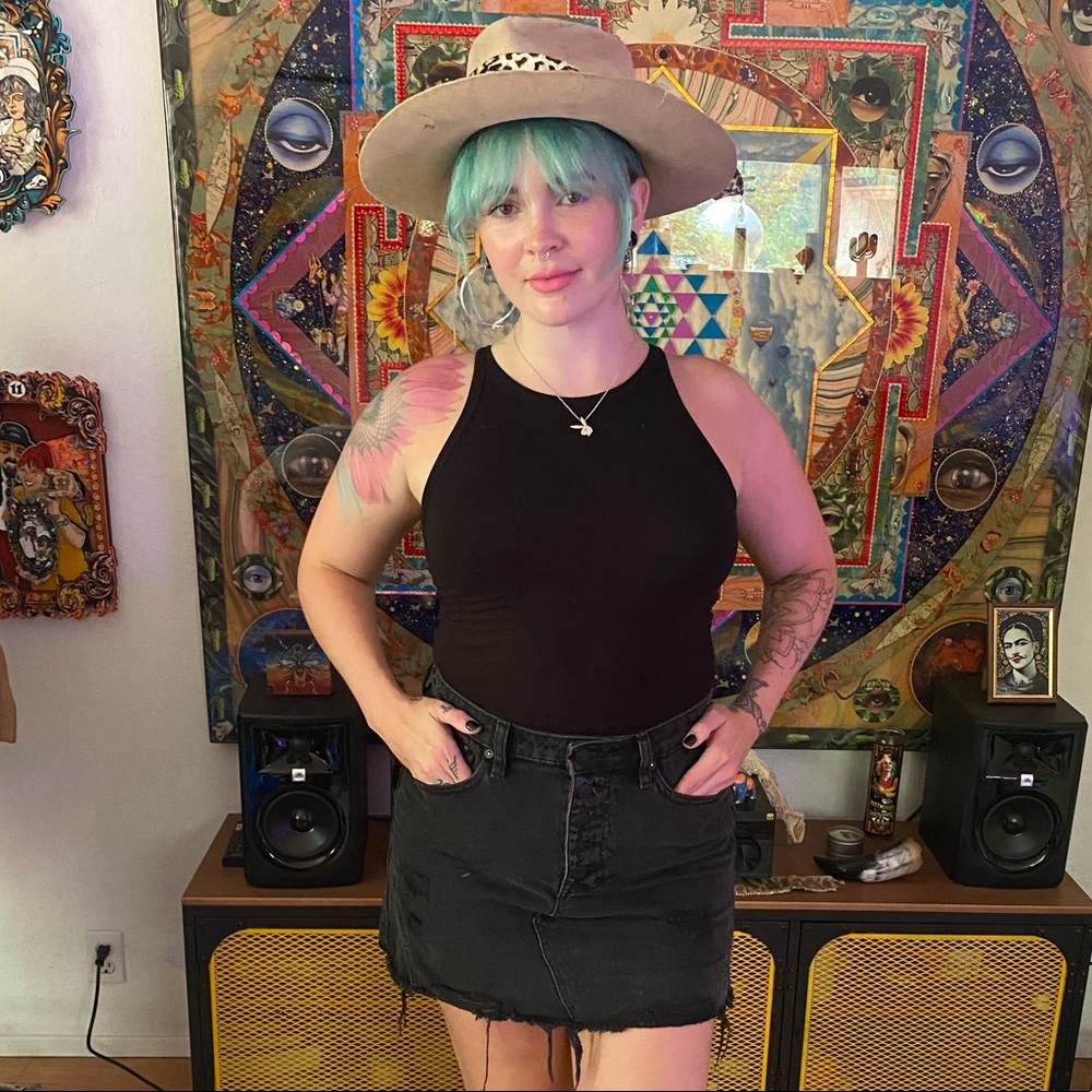 Distressed Dark Gray Grey Denim Button Up Skirt